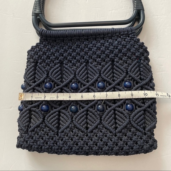 Macramé Crochet Handbag Acrylic Handles BOHO Retro Excellent - Picture 6 of 7
